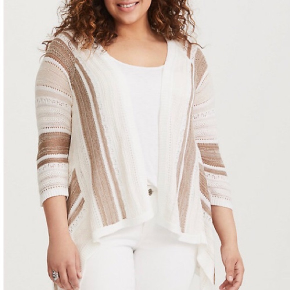 Torrid NWT Ivory & Tan Knit Cardigan